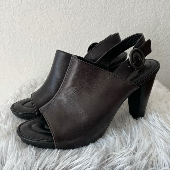 BORN LEATHER CLOGS PEEPTOE HEELS 7 - Picture 6 of 7